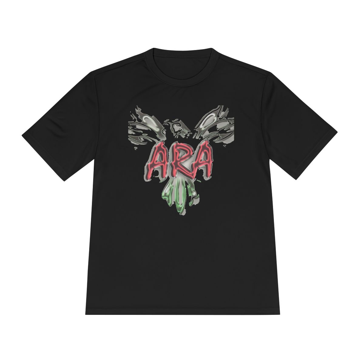 ARA Chrome Phoenix, A Rise Above design on a black tee