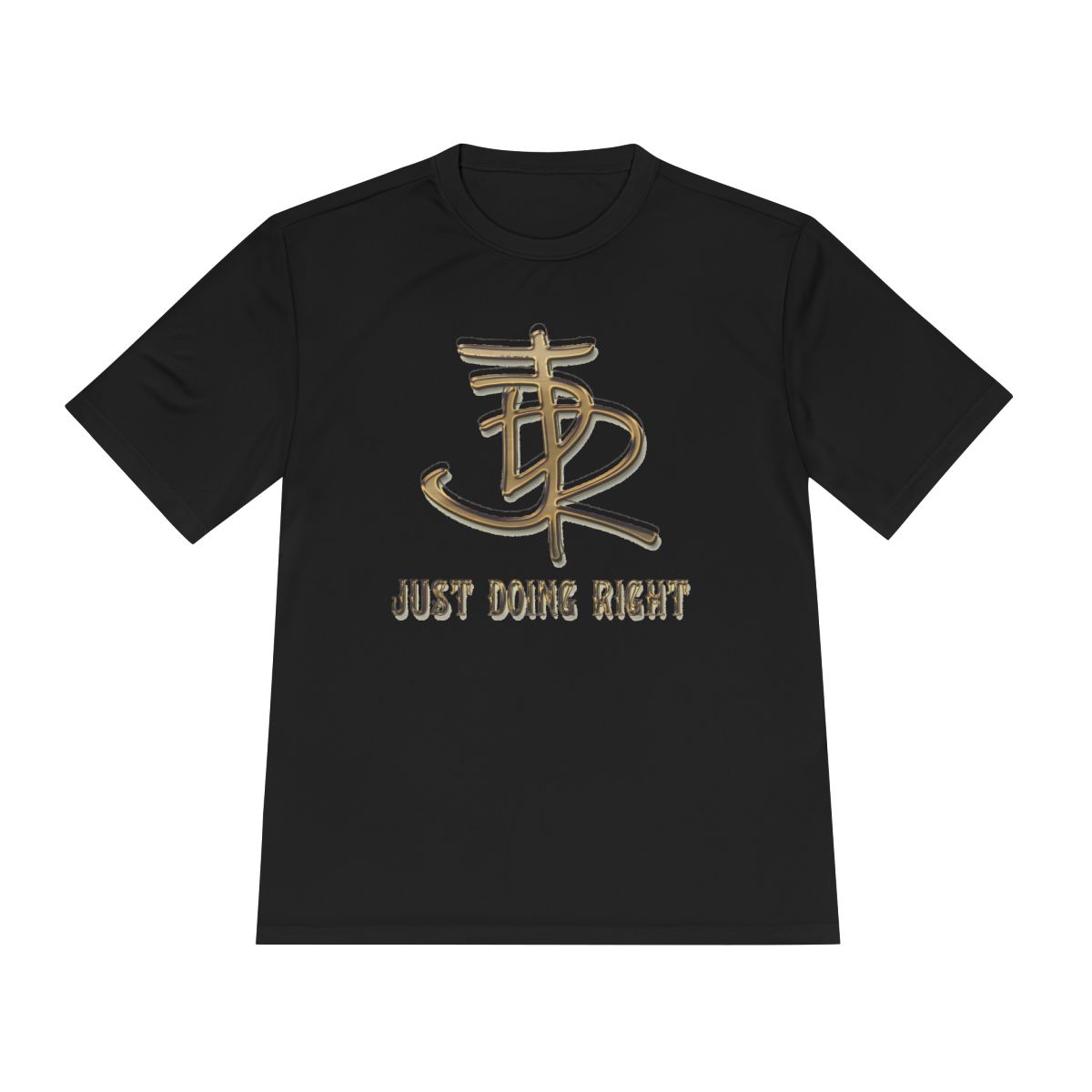 JDR + Just Doing Right, A Rise Above design on a black tee
