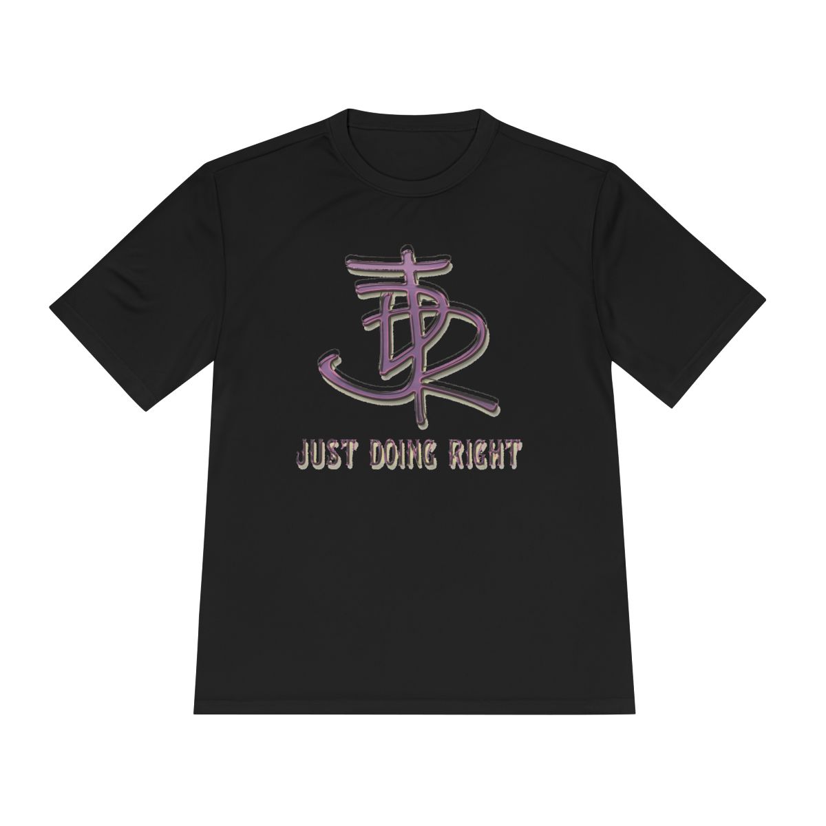 Just Doing Right (purple), A Rise Above design on a black tee